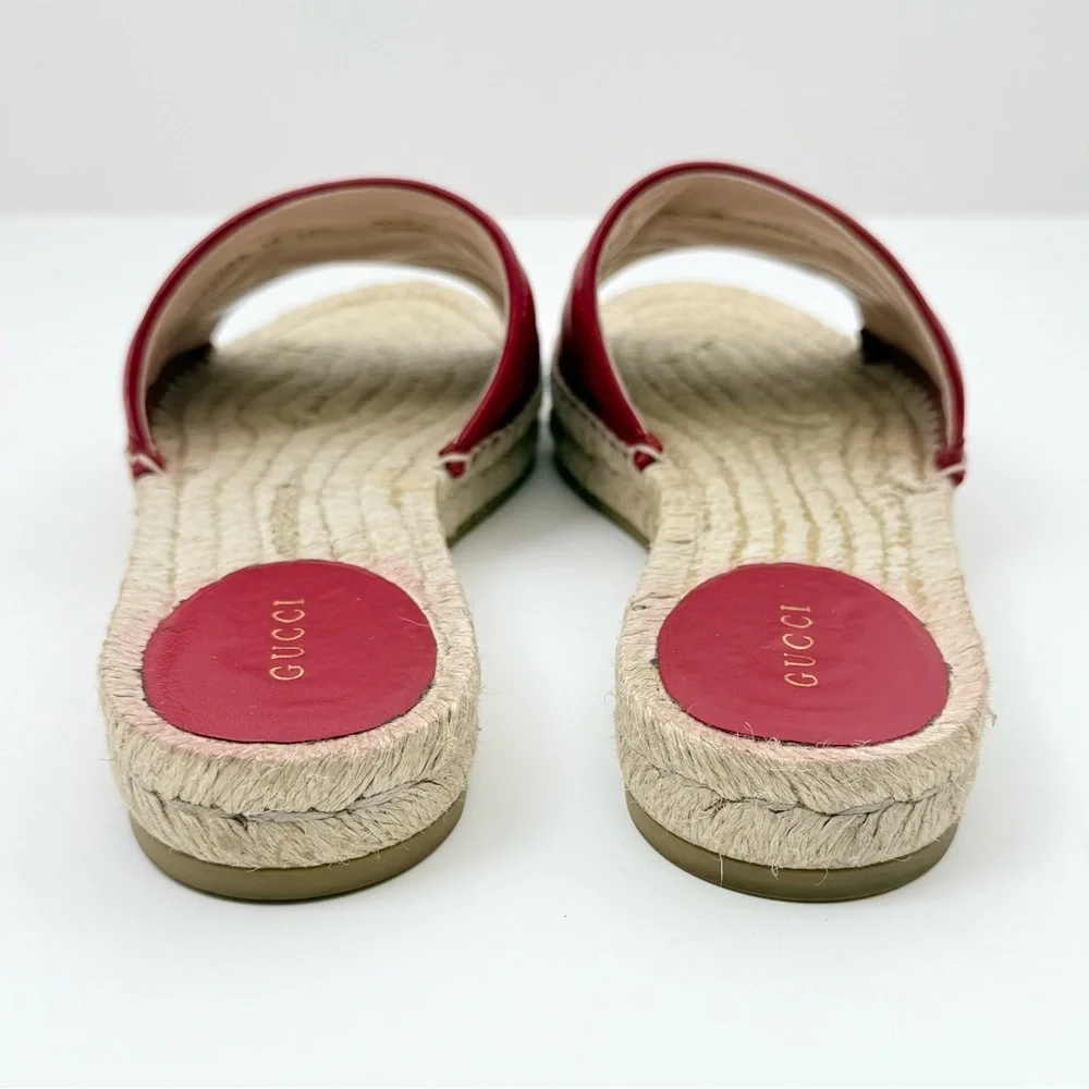 Gucci Charlotte Matelesse Espadrille Marmont Slide Sandal Hibiscus Red Leather 8